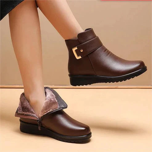 Women's fleece winter non-slip leather shoes