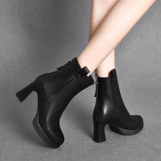 Waterproof High-Heeled Leather Boots