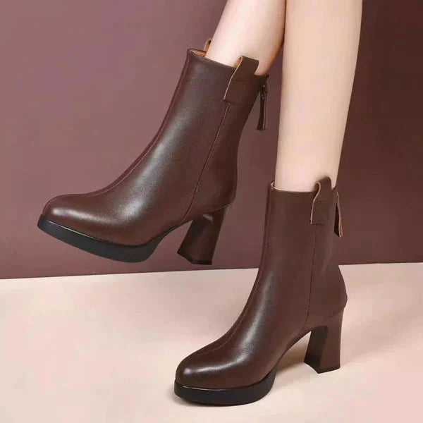 Women's leather waterproof high heeled boots