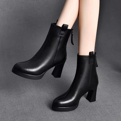 Women's leather waterproof high heeled boots