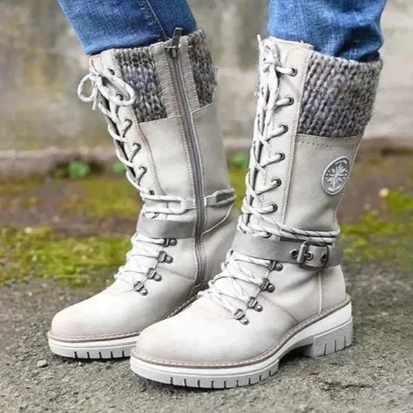 Lace-up knee-high winter boots for women