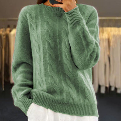 Women’s Pullover Sweatshirt – Relaxed Fit – Wool Blend – Cable Knit – Ribbed Trim