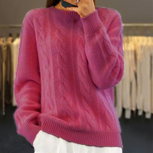 Wool Blend Cable Knit Relaxed Pullover Sweatshirt