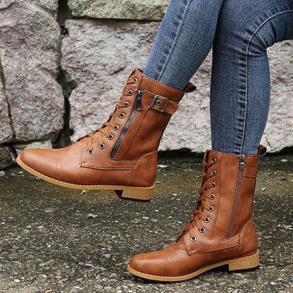 Women's thick-soled low heel mid-rise winter boots