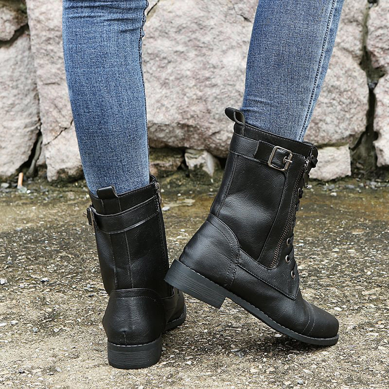 Women's thick-soled low heel mid-rise winter boots