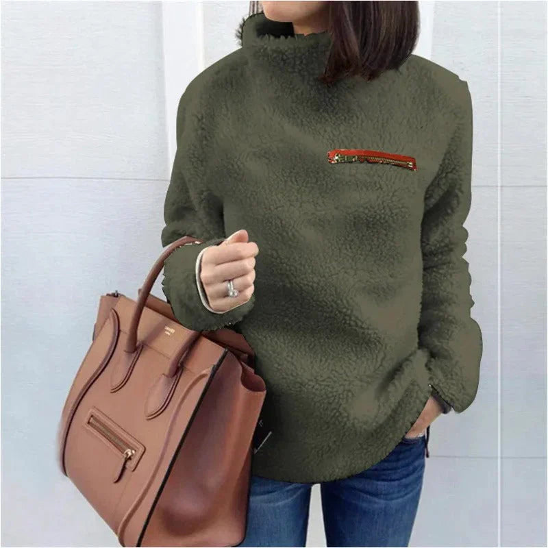 Women's zipper turtleneck high collar sweater