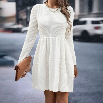 Women's Knitted Dress - Fitted Bodice - Long Sleeve - A-Line Elegant Cozy Fit