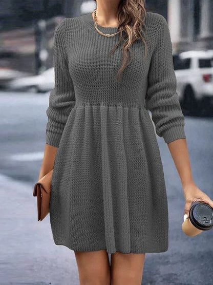 Women's Knitted Dress - Fitted Bodice - Long Sleeve - A-Line Elegant Cozy Fit