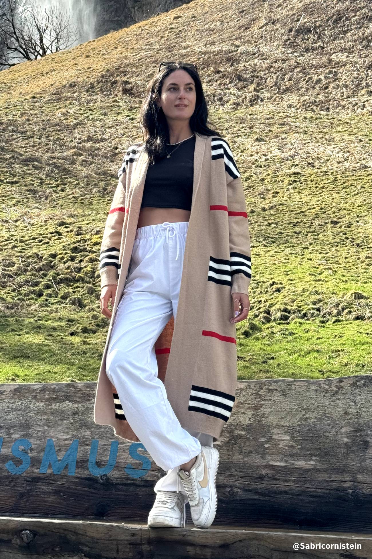 Women's striped open front cardigan