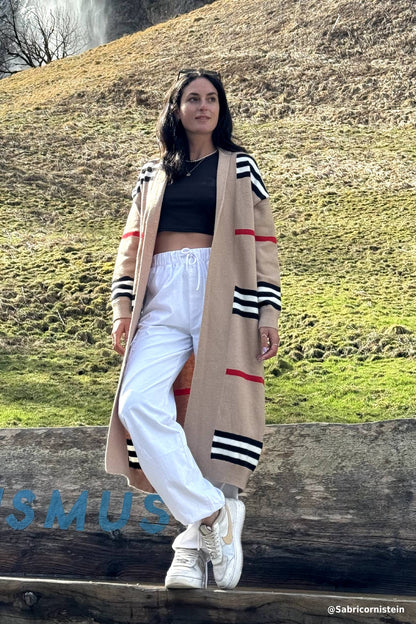 Women's striped open front cardigan