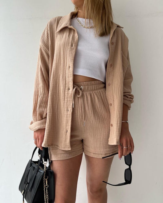 Relaxed Fit Button-Up Shirt and Shorts Set