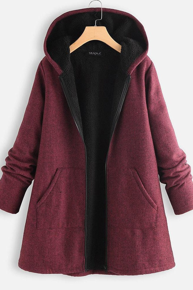 Wool Blend Fleece Lined Oversized Hooded Coat 