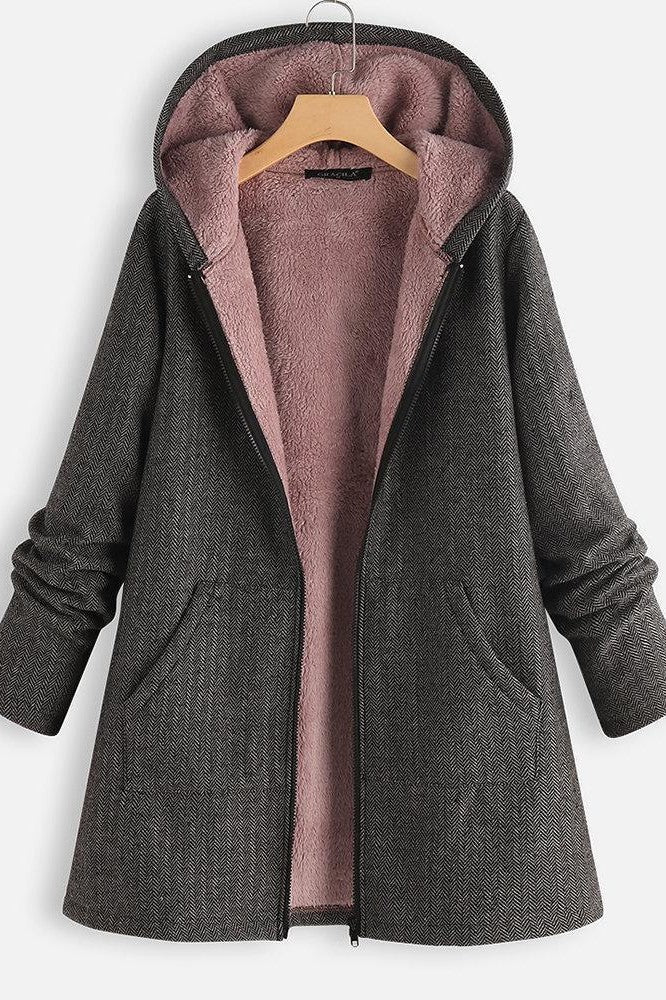 Wool Blend Fleece Lined Oversized Hooded Coat 