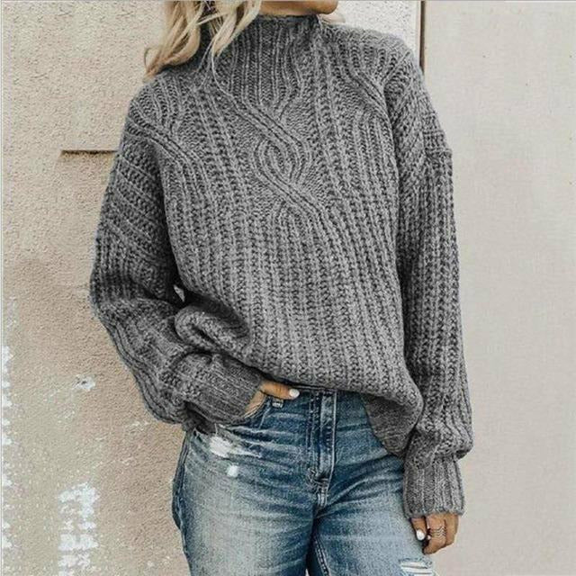 Cozy women's relaxed knitted plain sweater