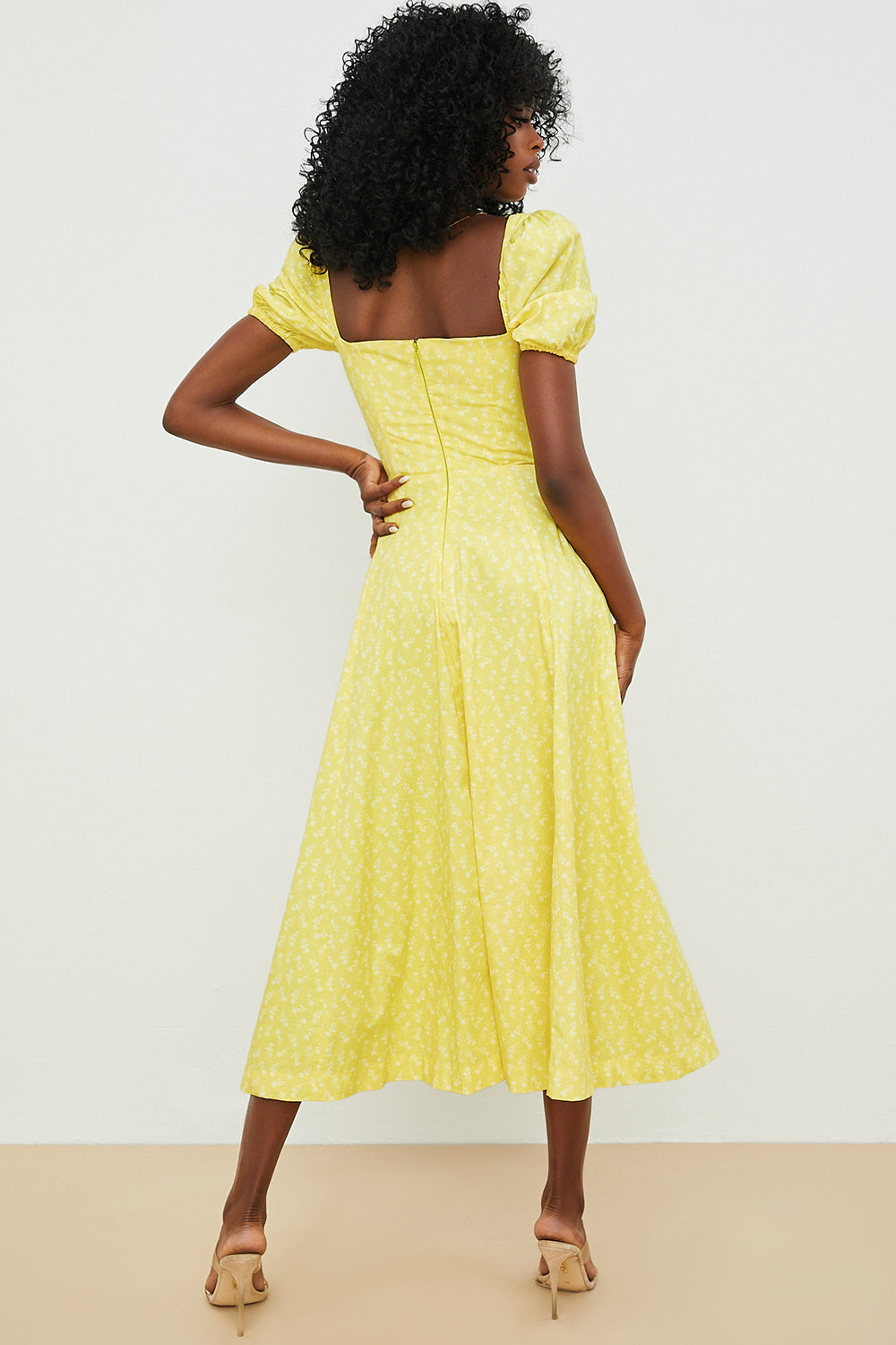 Women’s Midi Sundress – Cotton Blend – Ruched Bodice – Puff Sleeve – A-Line Fit