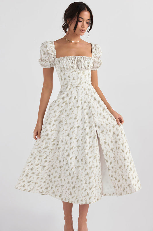 Ruched Bodice Cotton Blend Midi Sundress