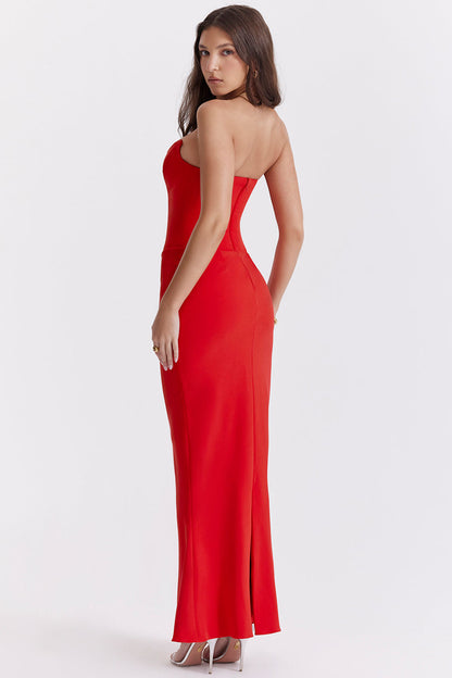 Women’s Formal Dress – Strapless Sweetheart Neckline – Satin Feel – Slim Fit – Full Length