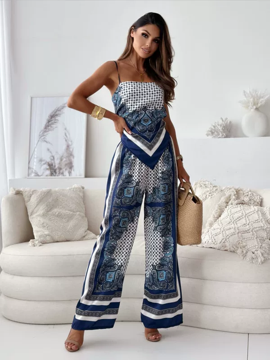 Geometric Pattern High Waist Wide Leg Jumpsuit