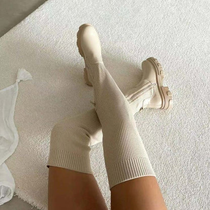 Women's over-the-knee elastic knit high boots