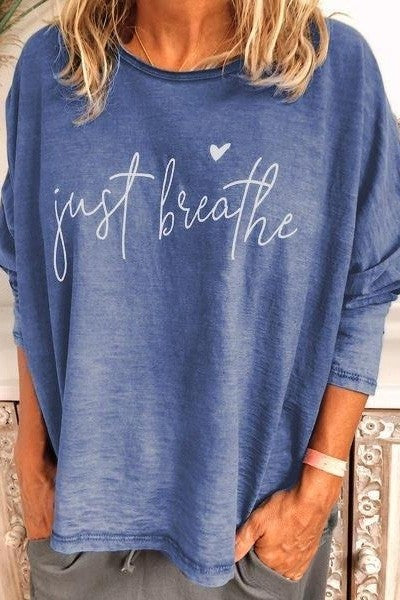 Women’s Long Sleeve Shirt – Oversized Fit – Cotton Blend – Graphic Crew Neck Top