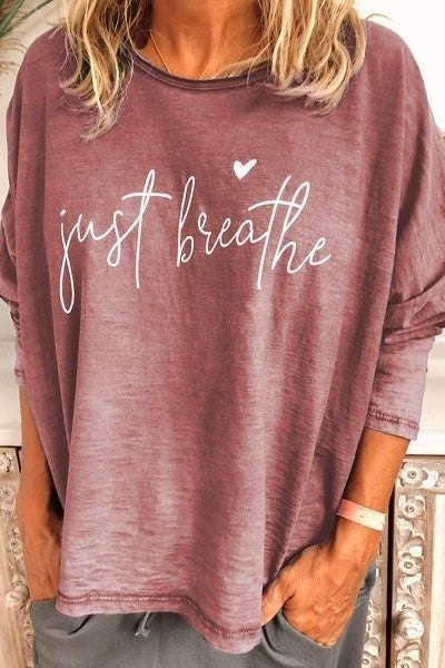 Women’s Long Sleeve Shirt – Oversized Fit – Cotton Blend – Graphic Crew Neck Top