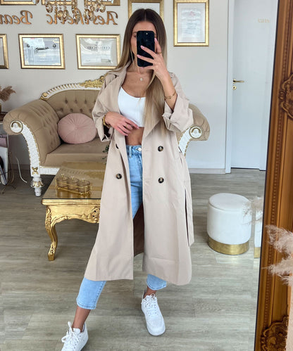 Women's casual belted lapel windbreaker jacket