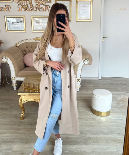 Women's casual belted lapel windbreaker jacket