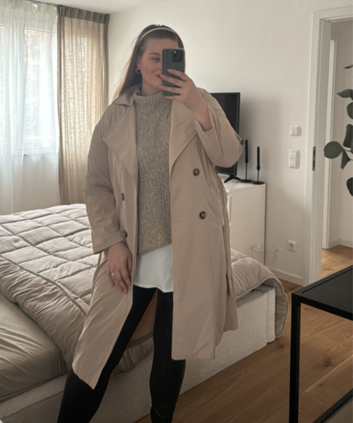 Women's casual belted lapel windbreaker jacket