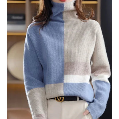 Women's high collar loose knitted sweater