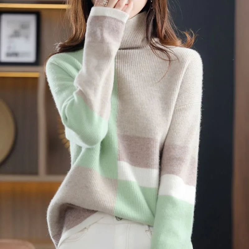 Women's high collar loose knitted sweater