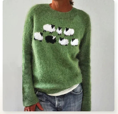 Women's loose knit color-block round neck sweater
