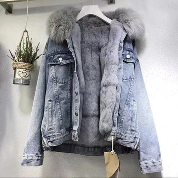 Women's winter denim jacket with fur lining