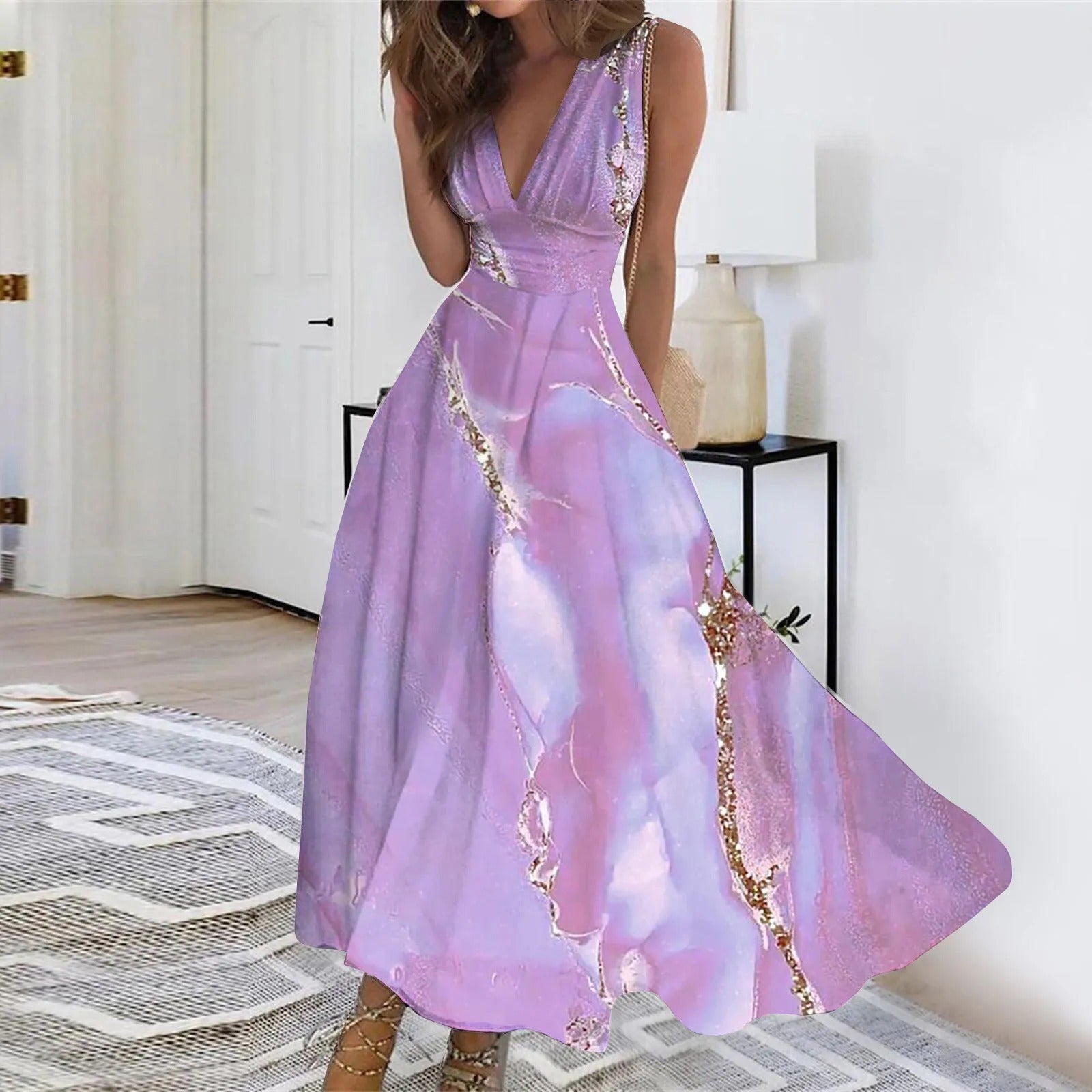 Flowing Wrap Style Sleeveless Maxi Dress