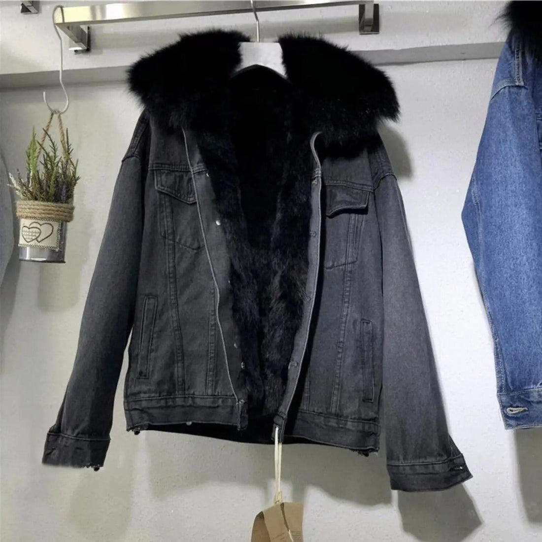 Women's winter denim jacket with fur lining