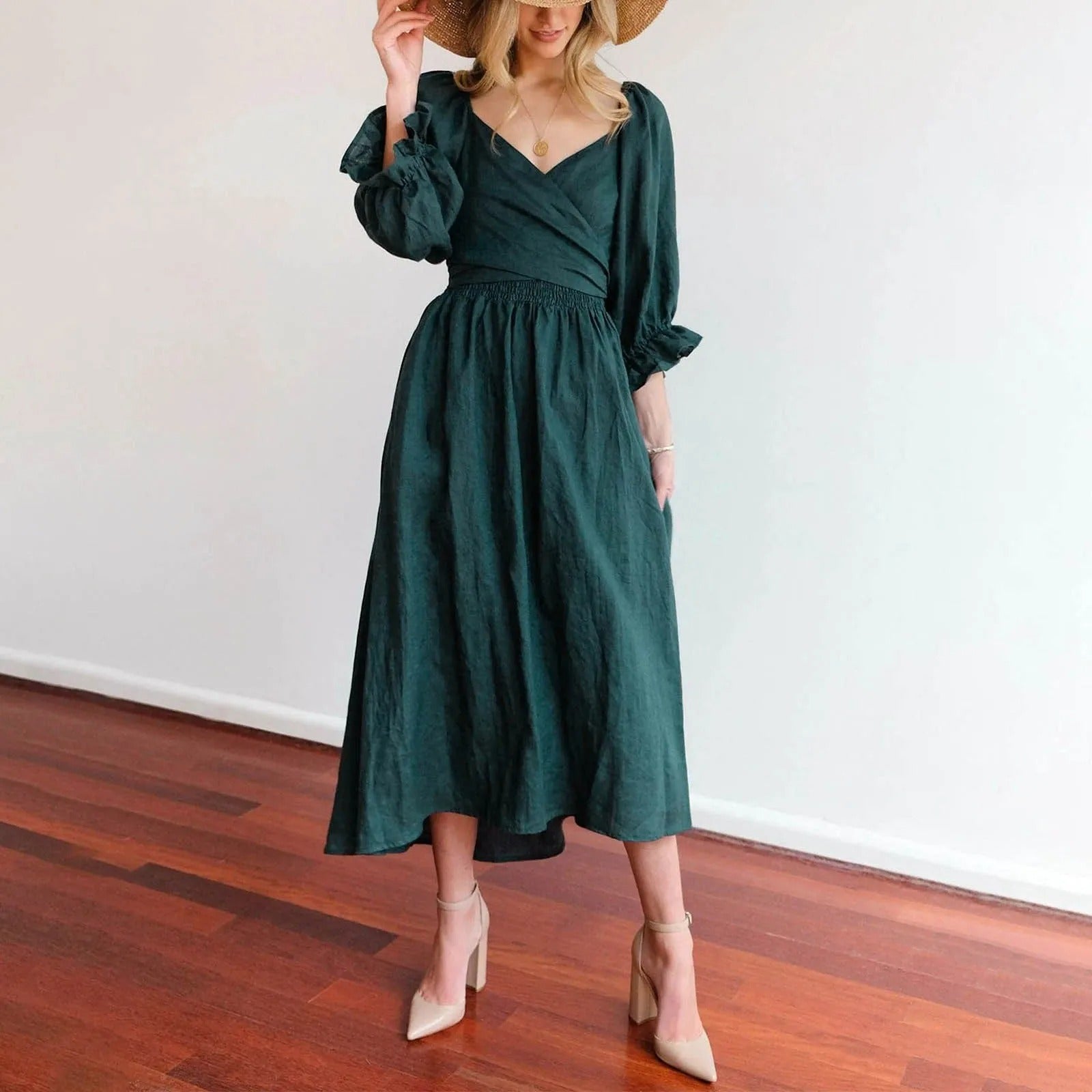 Twist-Knot Ruched Waist Midi Dress