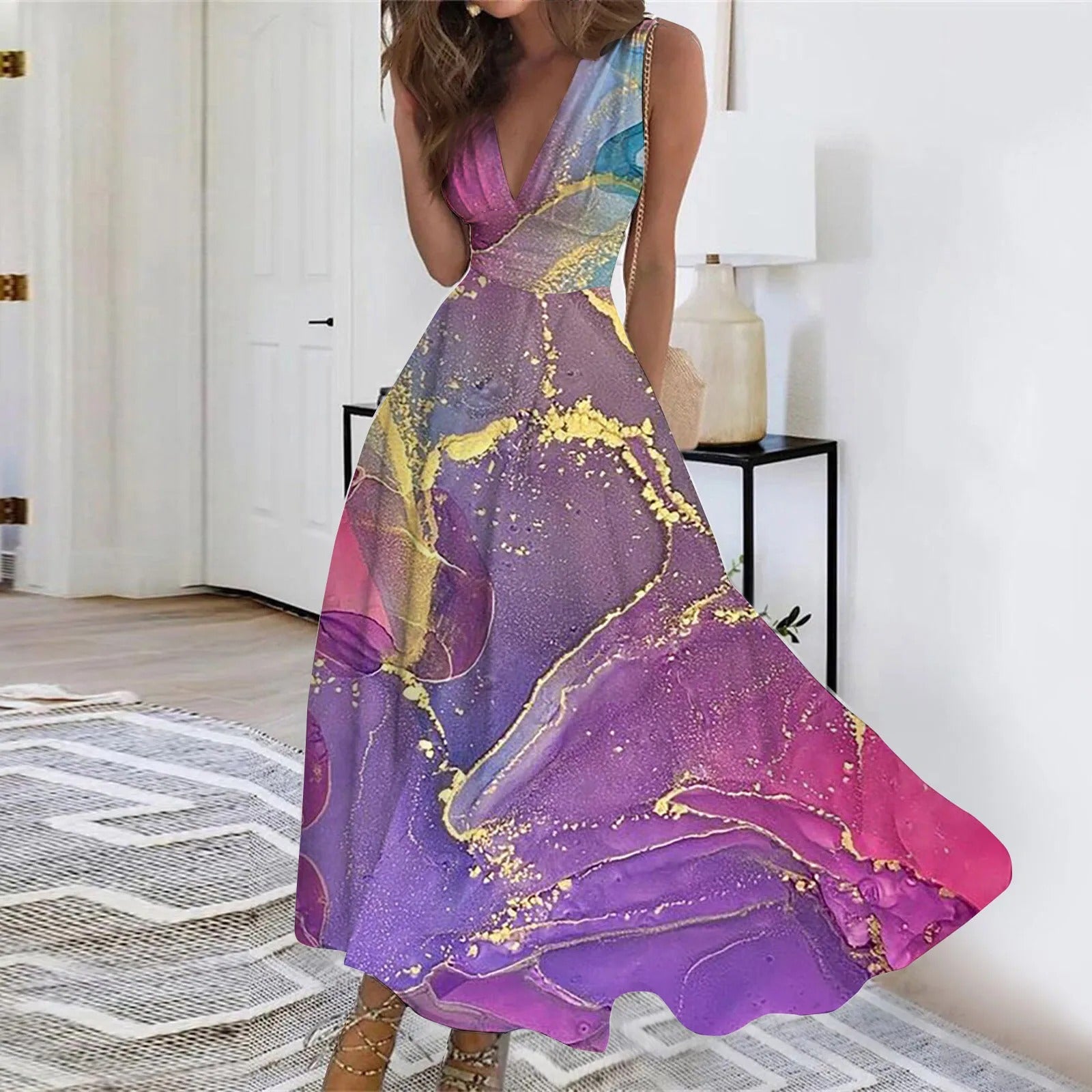 Flowing Wrap Style Sleeveless Maxi Dress