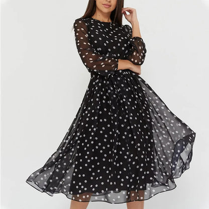 Women's A-Line Dress - Sheer 3/4 Sleeve - Midi Length - Lightweight Flowy Fit