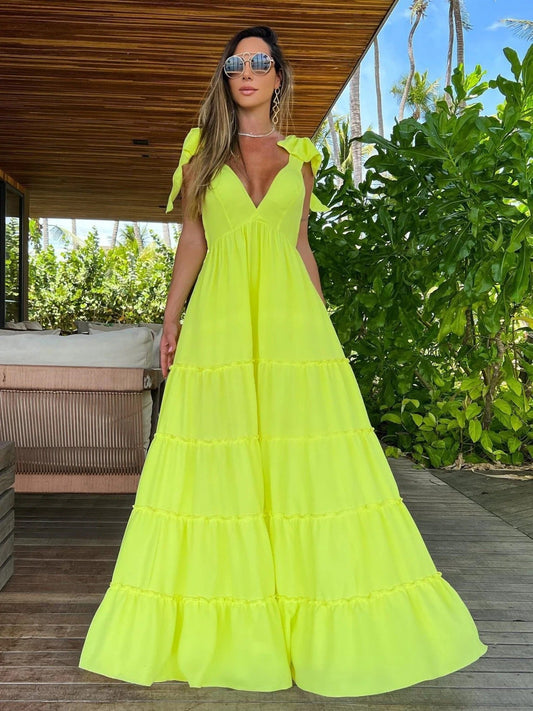 Flowy Tiered V-Neck Maxi Dress