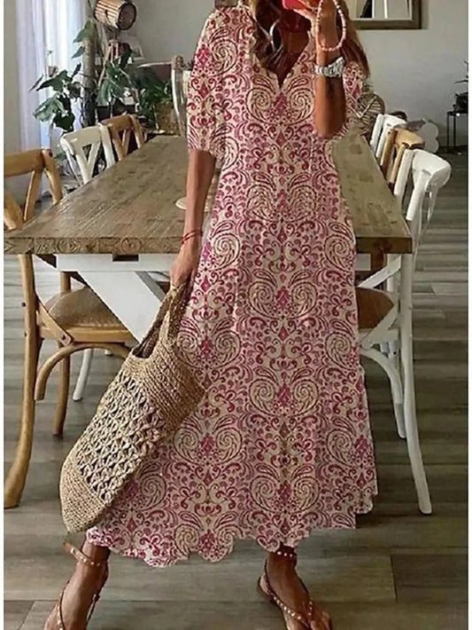 Flowing Paisley Print Maxi Dress