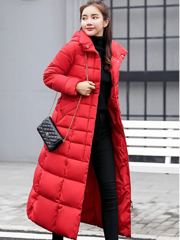 Women's knee-length detachable fur hood down jacket