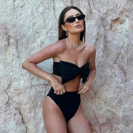Stretch Fabric High Waisted Swimsuit Setnull