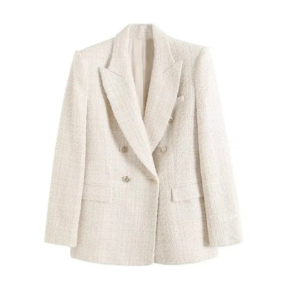 Women's casual plaid double-breasted slim fit blazer
