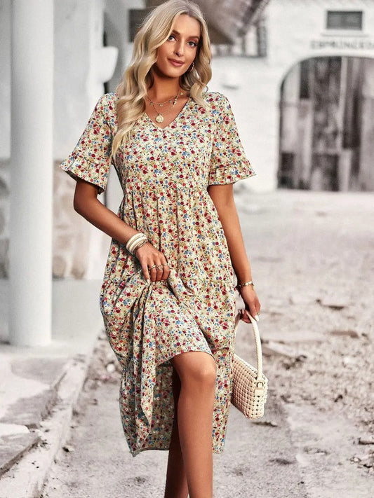Floral Elegant Fit A-Line Midi Dress