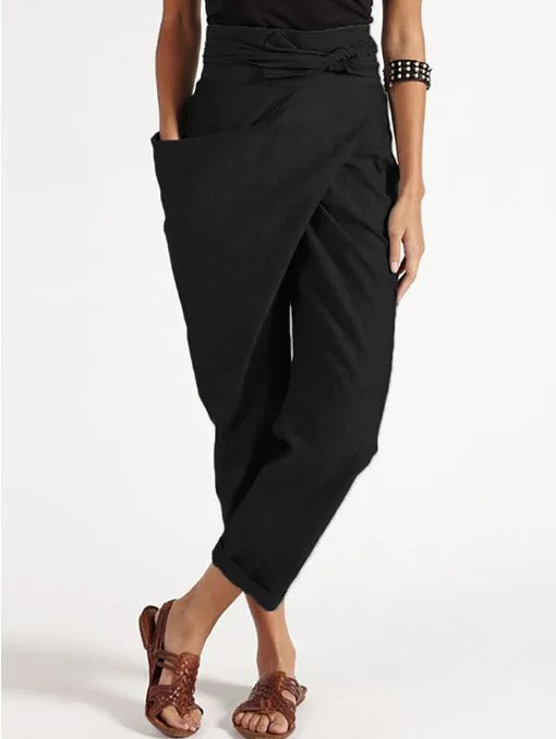 Women's casual asymmetrical solid color pants