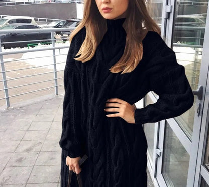 Women's roll neck cable knit sweater