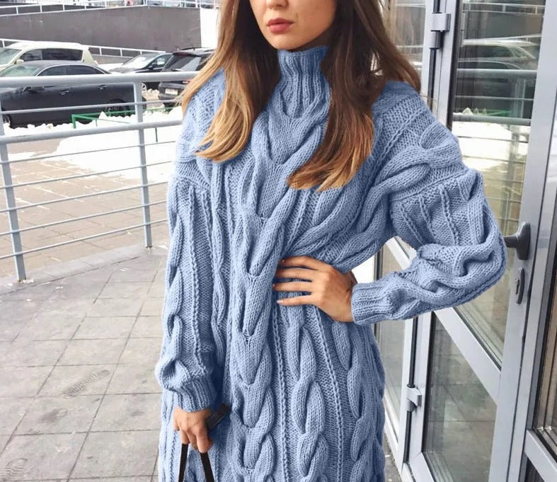 Women's roll neck cable knit sweater