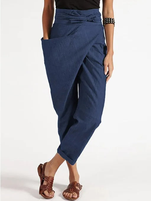 Women's casual asymmetrical solid color pants