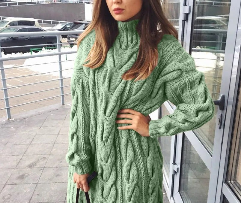 Women's roll neck cable knit sweater