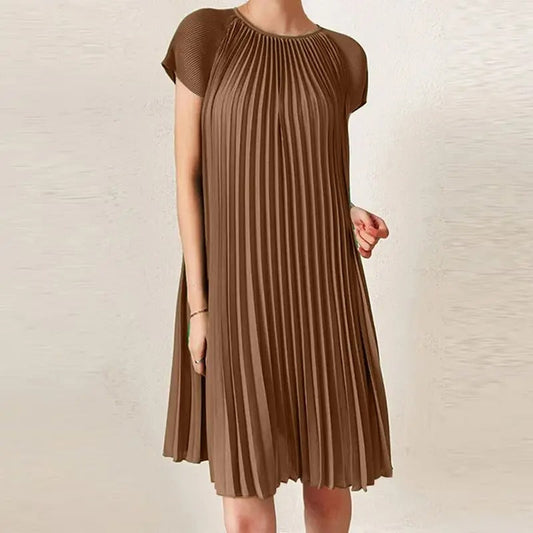 Flowy Pleated Sleeveless A-Line Dress