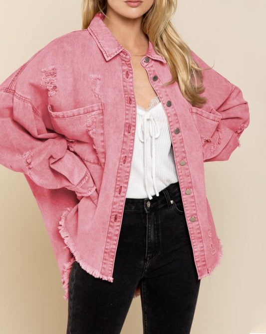 Distressed Oversized Denim Casual Fit Jacket
